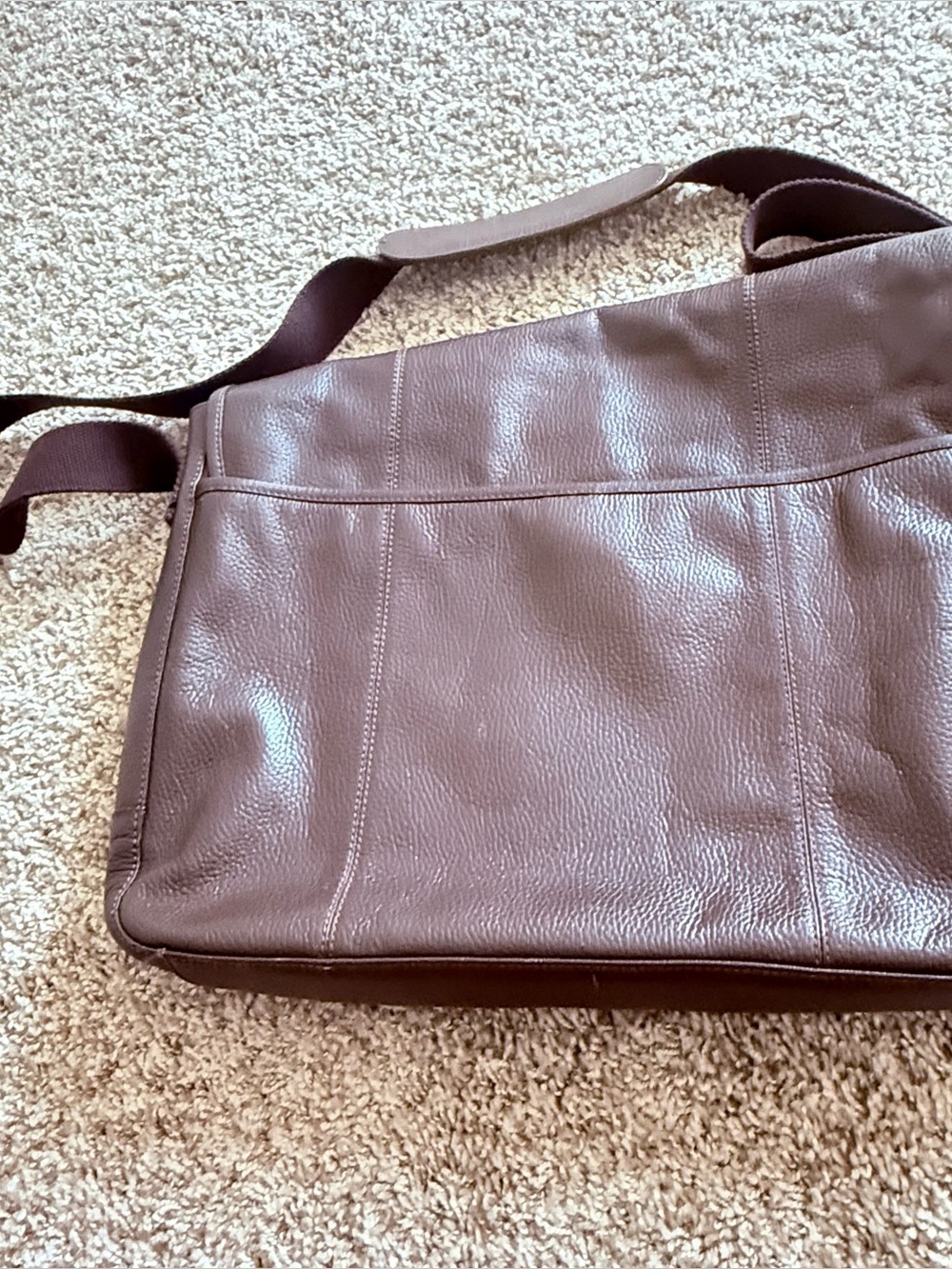 Cole Haan Dark Brown Pebble 100% Leather Messenger Laptop Bag Shoulder Strap - Picture 7 of 8